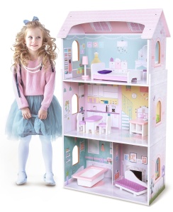 ECOTOYS DREWNIANY DOMEK DLA LALEK REZYDENCJA JAGODOWA 4121