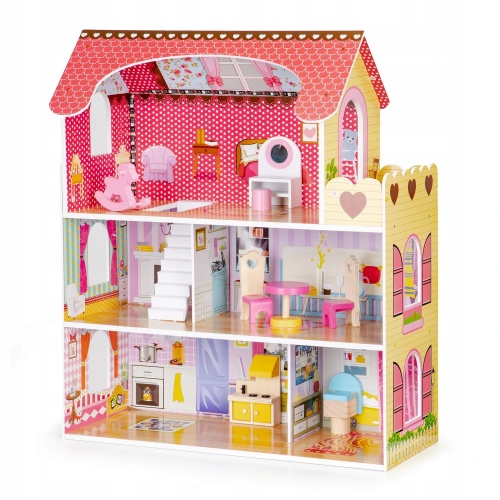 ECOTOYS DREWNIANY DOMEK DLA LALEK Z OŚWIETLENIEM LED HM006395
