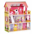 ECOTOYS DREWNIANY DOMEK DLA LALEK Z OŚWIETLENIEM LED HM006395