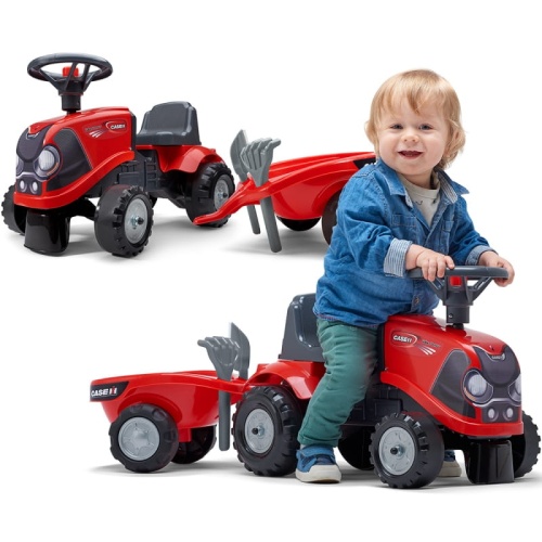 FALK JEŹDZIK TRAKTOREK BABY CAHE IH CZERWONY Z PRZYCZEPKĄ + AKCESORIA 238C
