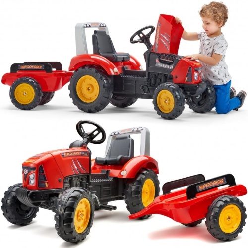 FALK TRAKTOR NA PEDAŁY Z PRZYCZEPĄ SUPERCHARGER CZERWONY 3-7 LAT 2020AB