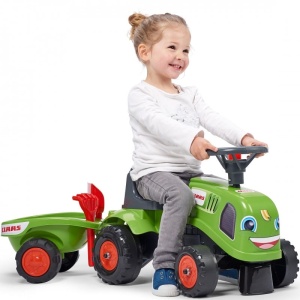FALK BABY JEŹDZIK TRAKTOREK CLAAS ZIELONY Z PRZYCZEPKĄ OD 12 M-CY 212C