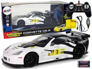 SAMOCHÓD SPORTOWY WYŚCIGOWY RC 1:18 CORVETTE C6.R BIAŁY 2.4 G ŚWIATŁA
