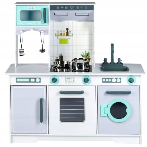 ECOTOYS DREWNIANA KUCHNIA DLA DZIECI Z PRALKĄ I AKCESORIAMI 7258