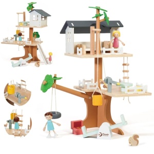 CLASSIC WORLD DREWNIANY DOMEK NA DRZEWIE DLA LALEK 31EL. CW50566