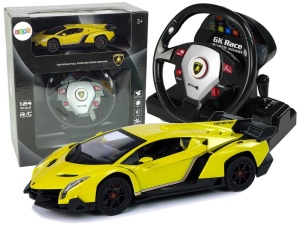Zdalnie sterowane Lamborghini Veneno 1:24 żółte z pilotem-kierownicą 2,4 GHz