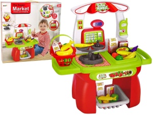 SKLEP SUPERMARKET DLA DZIECI Z KOSZYKIEM WAGĄ I ARTYKUŁAMI SPOŻYWCZYMI