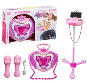 MUZYCZNY BOX SZKATUŁKA NA STATYWIE 2 MIKROFONY KARAOKE PINK