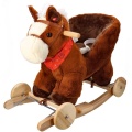 ADAM TOYS BRĄZOWY KONIK NA BIEGUNACH Z FOTELIKIEM I KOŁAMI OD 10 M-CY