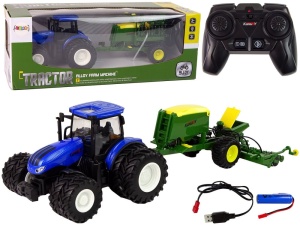 Niebieski traktor zdalnie sterowany z belarką 1:24
