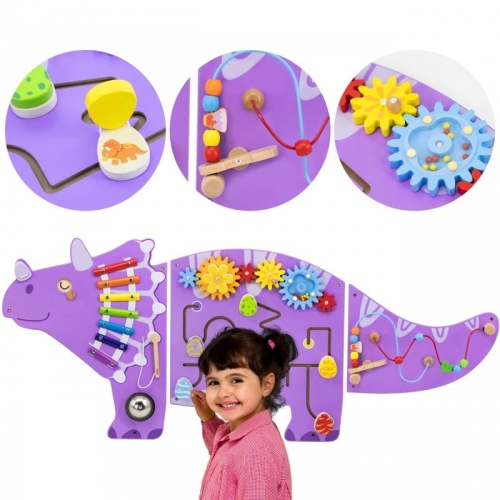 VIGA DREWNIANA SENSORYCZNA TABLICA MANIPULACYJNA TRICERATOPS 44753
