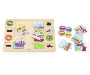 VIGA DREWNIANE PUZZLE NA PODKŁADCE - DOPASUJ CIENIE - ŚRODKI TRANSPORTU 44742
