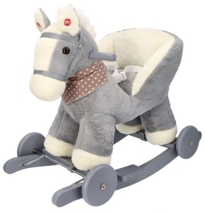ADAM TOYS KONIK  NA BIEGUNACH Z FOTELIKIEM I KOŁAMI SZARY OD 10 M-CY  GS6063W