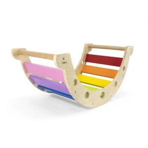 VIGA Drewniany Bujak Mostek 2w1 Huśtawka Montessori Tęczowa 44757 