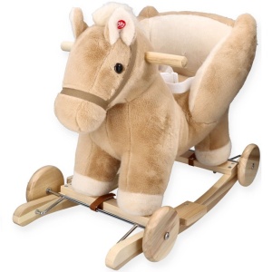 ADAM TOYS KONIK PEGAZ NA BIEGUNACH Z FOTELIKIEM I KOŁAMI BEŻOWY OD 10 M-CY  GS6085W