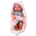 Lalka Bobas W Szarej Piżamce Z Kocykiem Króliczkiem Różowy 23cm