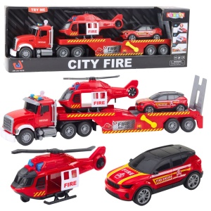 Zestaw strażacki City Fire – laweta, helikopter i samochód