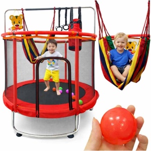 TRAMPOLINA DLA DZIECI OGRODOWA 150 CM Z SIATKĄ CZERWONA