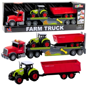 Zestaw ciężarówka Farm Truck z traktorem i przyczepą, światła i dźwięki, czerwony