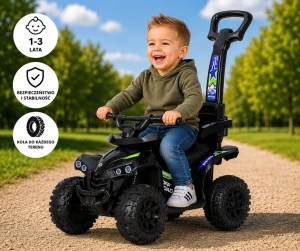 MILLY MALLY Jeździk z rączką Wild – Terenowy pojazd 3w1 dla dzieci Czarny (12-36 miesięcy) 