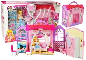 Rozkładany domek dla lalek w walizce z lalką i akcesoriami Lean Toys