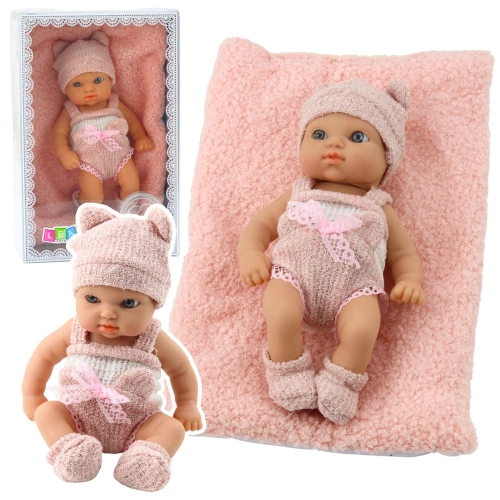 Lalka Bobas Niemowlak Z Kocykiem Biało-Różowe Ubranko Czapeczka 18 cm