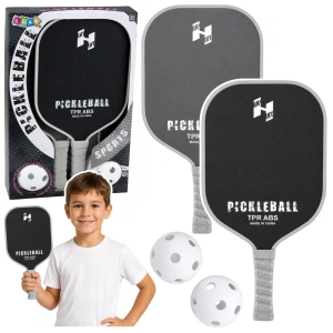 Zestaw do pickleballa Lean Toys – 2 paletki i 2 piłki, czarno-szary