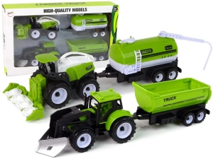 Zestaw pojazdów farmerskich – traktor, kombajn, cysterna i naczepa