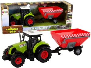 Zielony traktor farma z odpinaną przyczepą na zboże, światłem i dźwiękiem