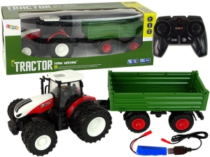 Traktor zdalnie sterowany z przyczepą 1:24 czerwono-zielony Lean Toys