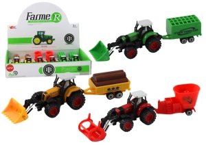 Traktor z przyczepą i odpinanym spychaczem – różne kolory