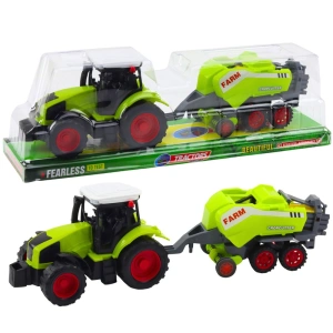 Zestaw traktor rolniczy z prasą do belowania siana zielony