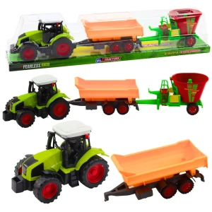 Zestaw traktor rolniczy z przyczepą wywrotką i wozem paszowym