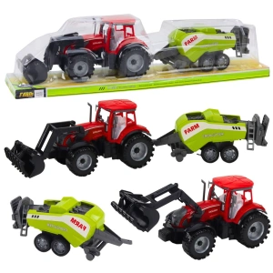 Zestaw traktor z ładowaczem i prasą rolniczą czerwony Lean Toys