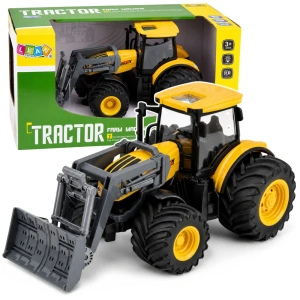Traktor rolniczy ze spychaczem, światła i dźwięki, żółty, 1:24