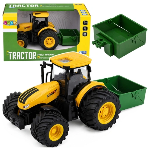 Traktor Rolniczy Farmerski Z Rozsiewaczem Nawozu Światła Dźwięk Żółty 1:24