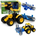 Traktor Rolniczy Farmerski z Wałem Uprawowym Światła Dźwięki Żółty 1:24