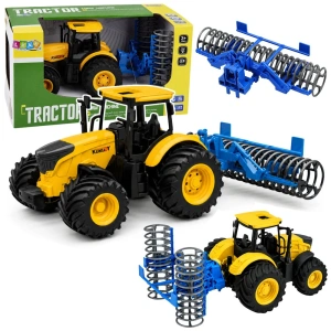 Traktor rolniczy z wałem uprawowym, światłem i dźwiękiem, żółty 1:24