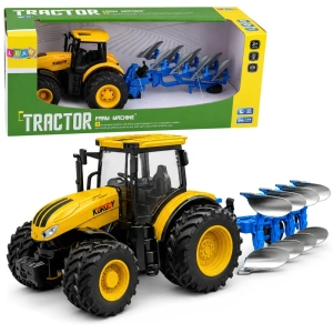 Traktor rolniczy z pługiem wieloskibowym, światła i dźwięki, żółty, skala 1:24