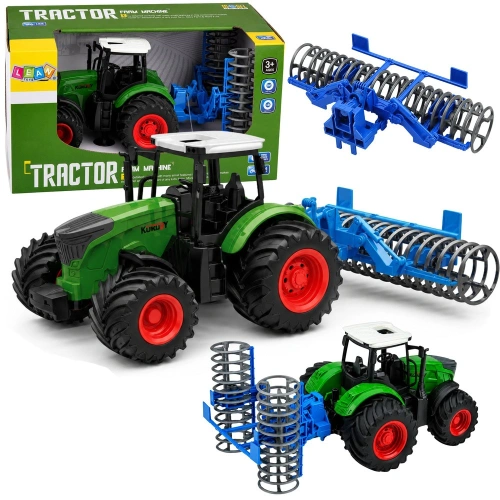 Traktor Rolniczy Farmerski Gospodarski z Wałem Uprawowym Zielony 1:24