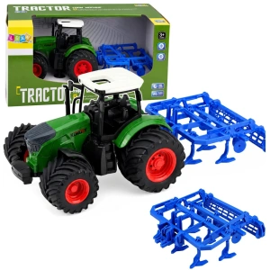 Traktor rolniczy z kultywatorem agregatem uprawowym zielony 1:24 Lean Toys