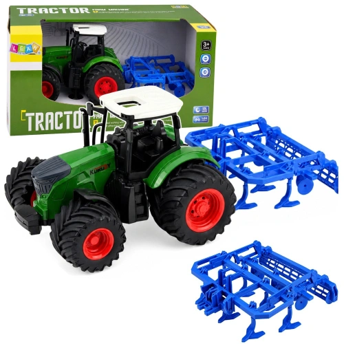 Traktor Rolniczy Farmerski Z Kultywatorem Agregat Uprawowy Zielony 1:24