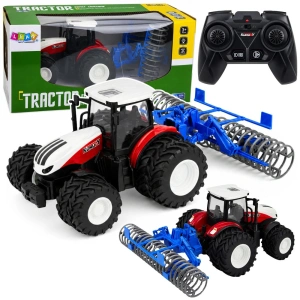 Traktor RC z wałem rolniczym i światłami czerwony 1:24 Lean Toys