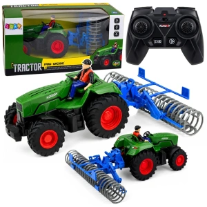 Traktor RC z wałem rolniczym i rolnikiem 1:24 zielony Lean Toys