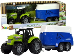 Zielony traktor z przyczepką dla konia i dźwiękiem Lean Toys
