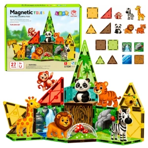 Klocki magnetyczne konstrukcyjne Dzikie Zwierzęta Dżungla Zoo 27 el. Lean Toys