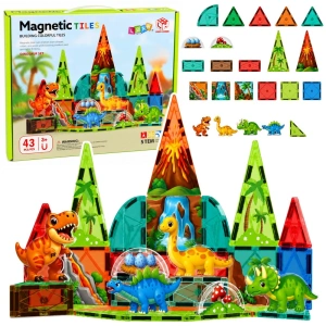 Lean Toys Klocki Magnetyczne Dinozaury z Wulkanem Kolorowe 43 el.