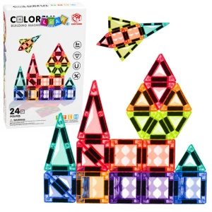 Lean Toys Klocki magnetyczne Kolorowe Panele 3D, 24 elementy