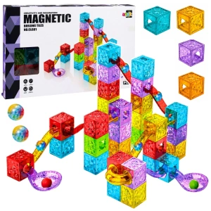 Klocki magnetyczne konstrukcyjne z torem kulkowym 60 el. Lean Toys