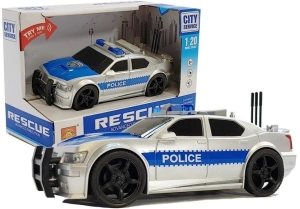 Auto policyjne Lean Toys 1:20 ze światłami, dźwiękami i napędem frykcyjnym srebrne